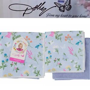 Dolly Parton Spring Floral Dish Cloth Set- Blue
